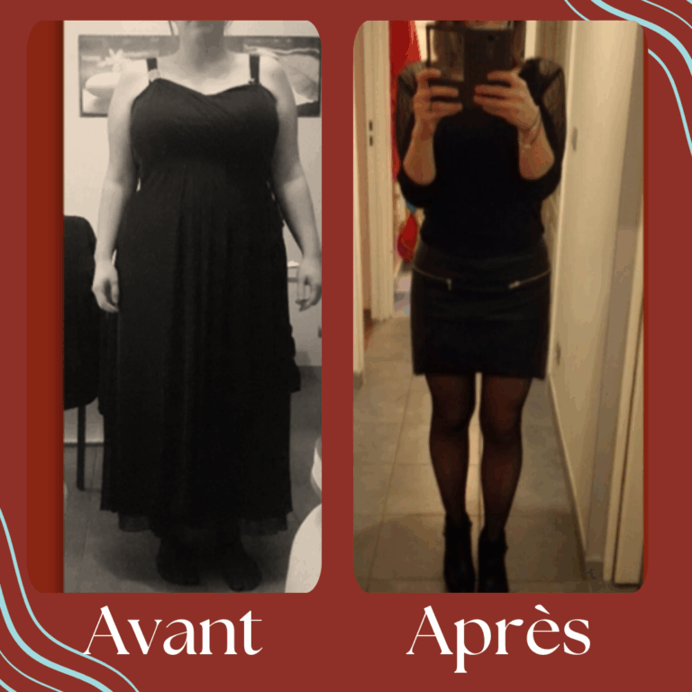Photo d'un avant / après d'une cliente de Célia Ronco, experte en chrononutrition