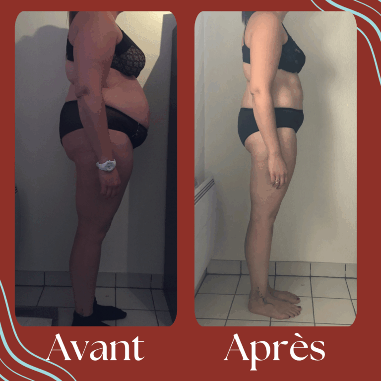 Photo d'un avant / après d'une cliente de Célia Ronco, experte en chrononutrition